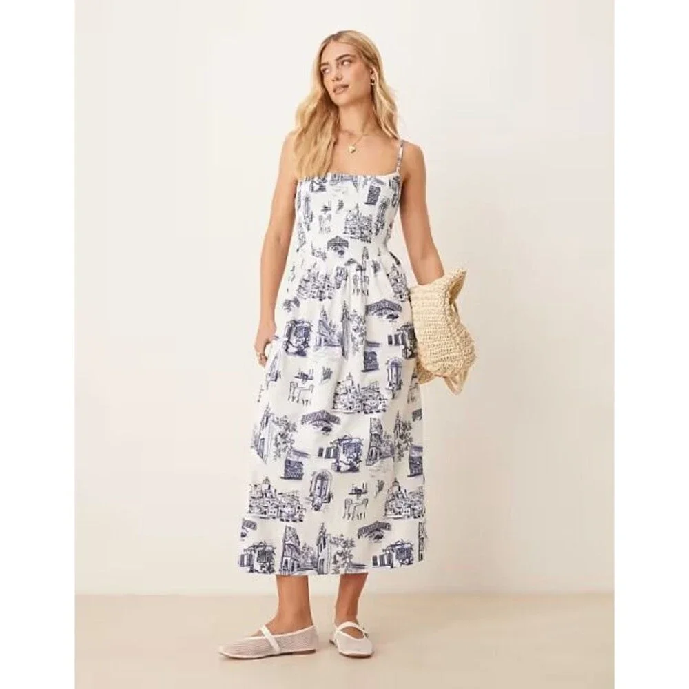 NWT Abercrombie & Fitch Women's Dipped-Waist Smocked Midi Dress